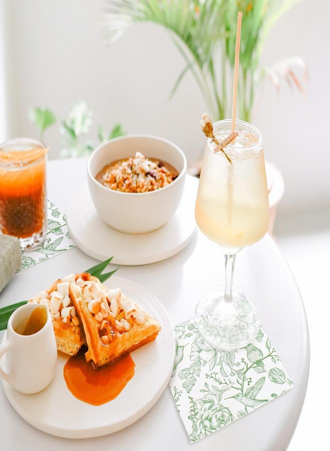 JarThenaAMCS مناديل ورقية للاستخدام مرة واحدة من JarThenaAMCS، 50 قطعة، مزينة بنقوش زهور وطيور، باللونين الأخضر والأبيض، مثالية للمشروبات والحفلات المنزلية. - Image 5